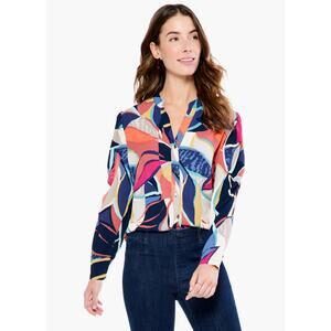 NIC + ZOE Women's Jigsaw Leaf M Top Long Sleeve Button Front Colorful Flowy Boho